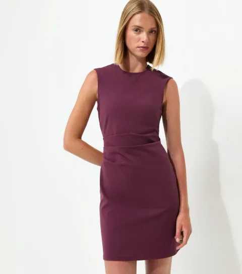 Dark Burgundy Ruched Waist Sleeveless Mini Dress