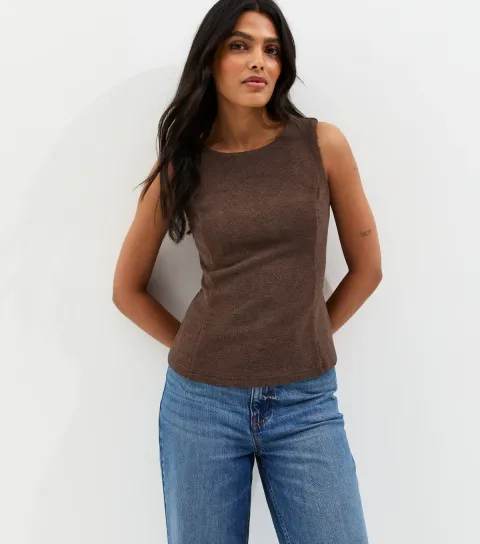 Brown Soft Touch Peplum Vest