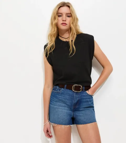 Dark Blue Wash Mom Denim Shorts