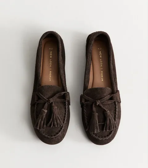 Premium Real Suede Dark Brown Tassel Loafers