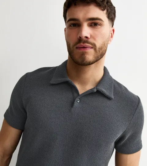 Navy Short Sleeve Textured Regular Polo Shirt