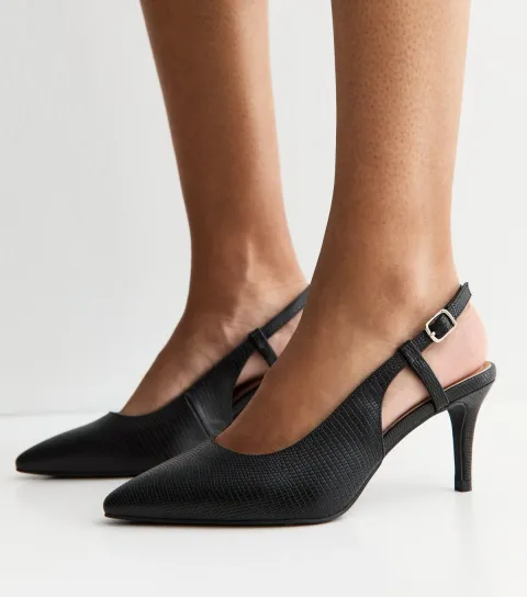 Wide Fit Black Faux Leather Slingback Court Shoes Vegan