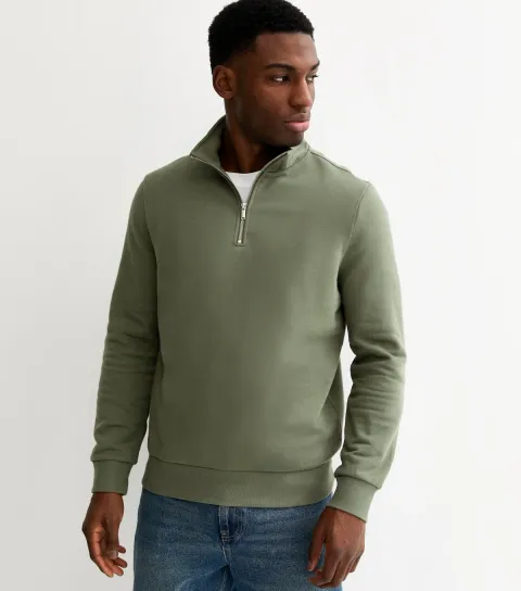 Dark Khaki Regular Quarter Zip Sweatshirt