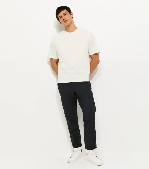 Black Regular Cotton Rich Cargo Trousers