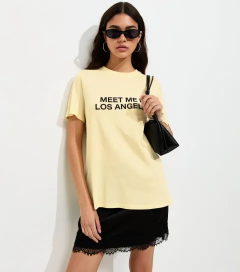 Light Yellow Cotton Meet Me in LA T-Shirt