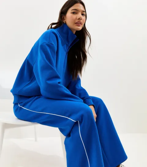 Bright Blue Side Piping Wide Leg Joggers