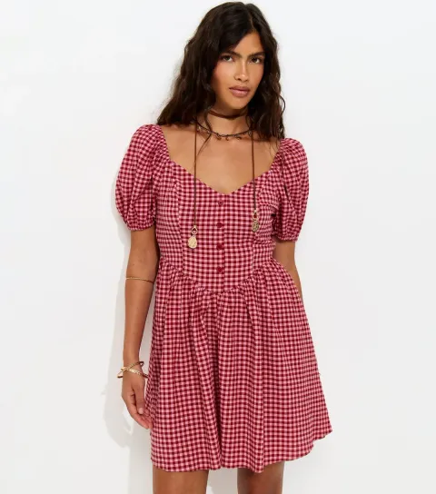 Pink Gingham Milkmaid Mini Dress