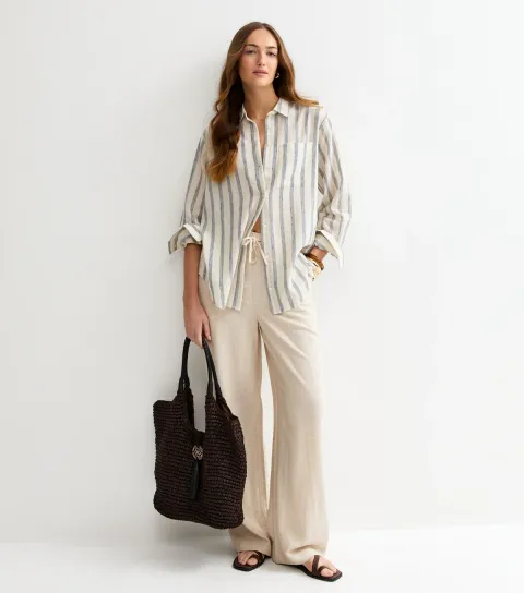 Tall Stone Wide Leg Trousers with Linen