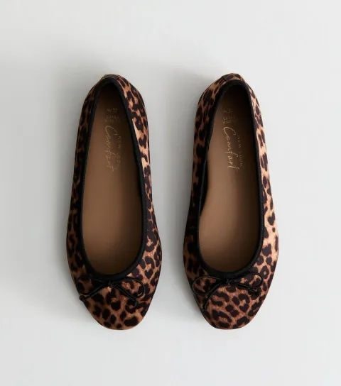 Extra Wide Fit Brown Leopard Print Ballet Flats