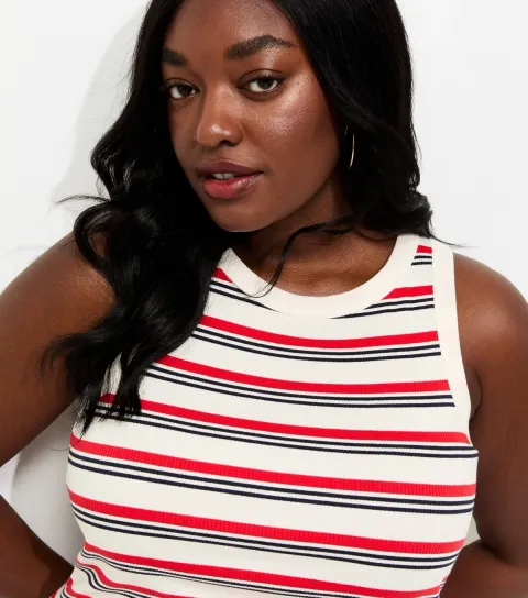 Plus Size Cream Striped Racerback Vest Top Curves
