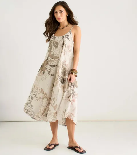 White Floral Strappy Midi Dress