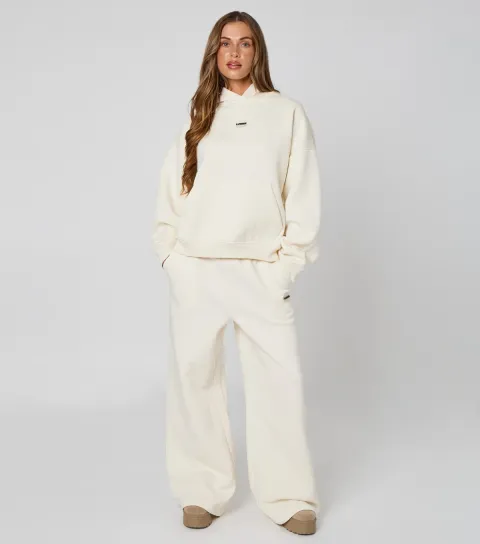 Cream Branded Wide Leg Joggers