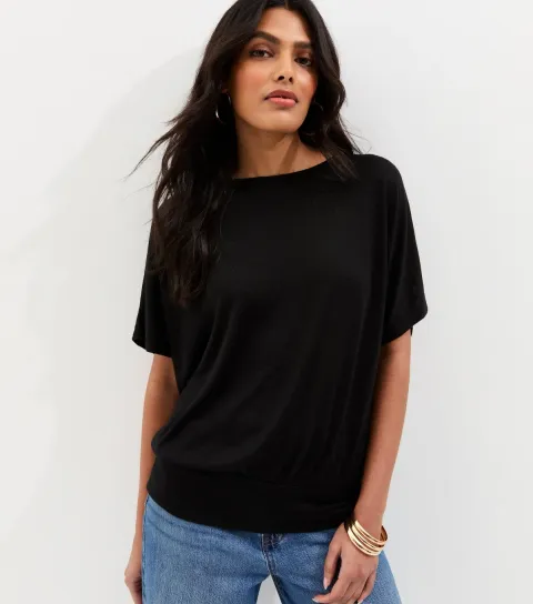 Black Soft Touch Slub Batwing T-Shirt