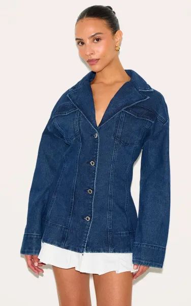 Petite Indigo Denim Fitted Mini Dress With Pleat Details