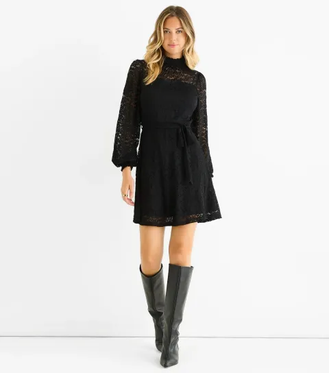 Black Lace High Neck Mini Dress