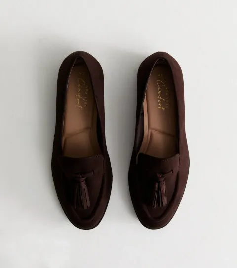 Brown Suedette Tassel Loafers Vegan