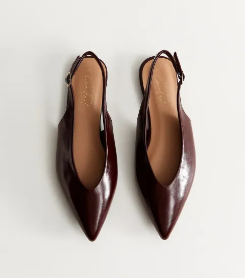 Dark Burgundy Faux Leather High Vamp Slingback Ballerina Flats Vegan