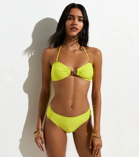 Bright Yellow Ruched Brazilian Ruched Bikini Briefs