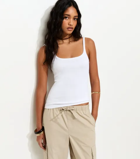 White Ribbed Strappy Cami Top