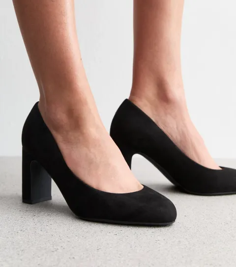 Wide Fit Black Faux Suede Court Shoes Vegan