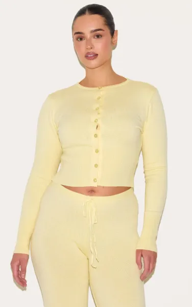 Shape Lemon Knitted Button Front Wide Rib Cardigan