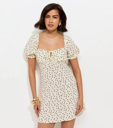 White Spot Print Milkmaid Mini Dress