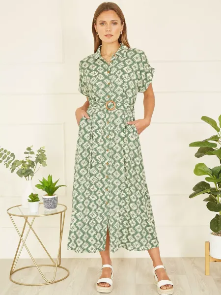 Yumi Belted Shirt Midi Dress