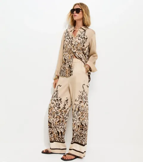 Brown Tiger Print Wide Leg Trousers