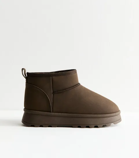 Brown Faux Suede Lined Ankle Boots Vegan