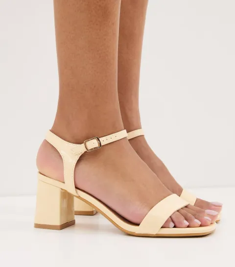 Light Yellow Faux Leather Block Heel Sandals Vegan
