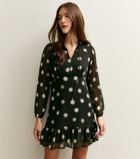 Black Chiffon Polka Dot Mini Dress