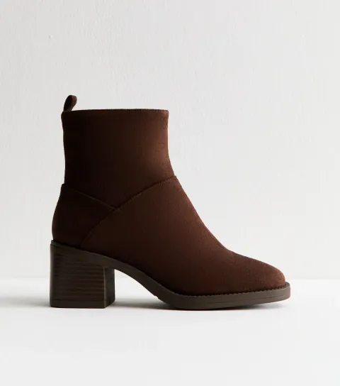 Brown Faux Suede Heeled Ankle Boots Vegan