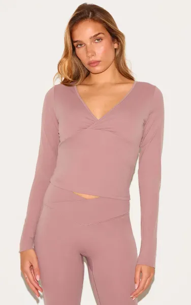Mauve Sculpt Crossover Long Sleeve Top