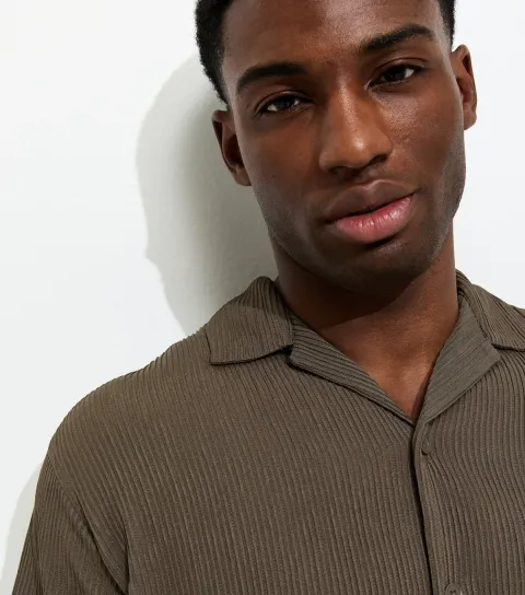 Dark Brown Relaxed Striped Short Sleeve Shirt