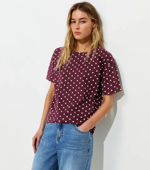 Red Cotton Spot Print Easy T-Shirt