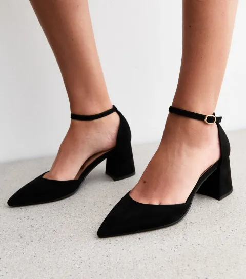Black Faux Suede Open Court Shoes Vegan
