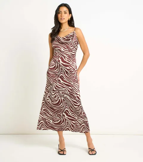Zebra Print Cowl Neck Midi Dress