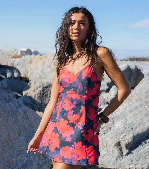 Red Floral Strappy Mini Dress