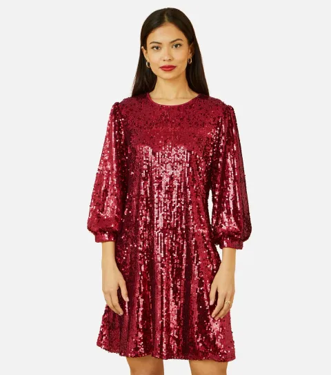 Burgundy Sequin Tunic Dress