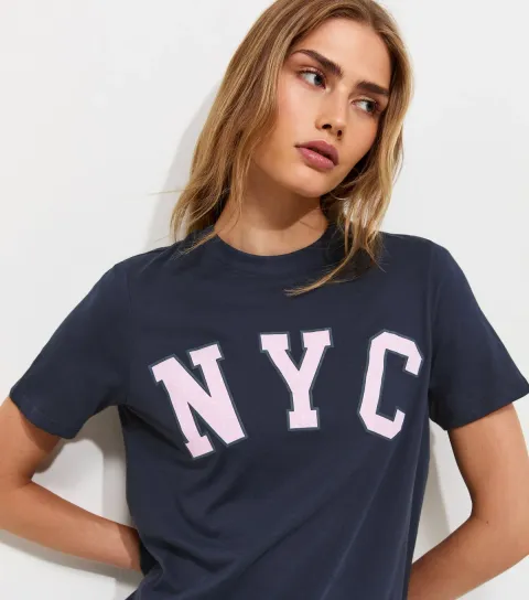 Navy NYC Polka Dot Embroidered Relaxed T-Shirt