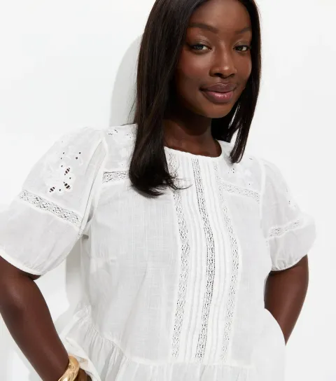 Plus Size White Cotton Lace Trim Blouse Curves