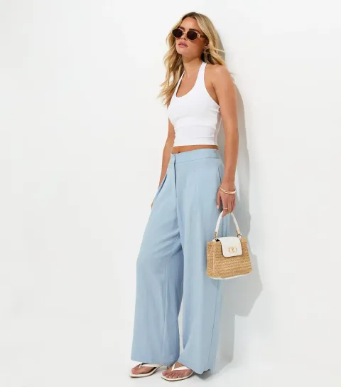 Petite Light Blue Tailored Wide Leg Trousers