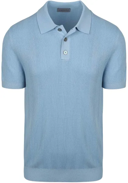 Suitable Knitted Jacquard Polo Shirt Light Light blue Blue maat L