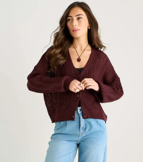 Brown Crochet Long Sleeves Cardigan