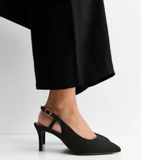 Extra Wide Fit Black Faux Suede Slingback Pumps Vegan