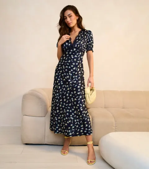 Navy Floral Midi Dress