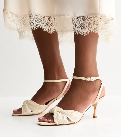 White Plisse Strap Knot Stiletto Sandals Vegan